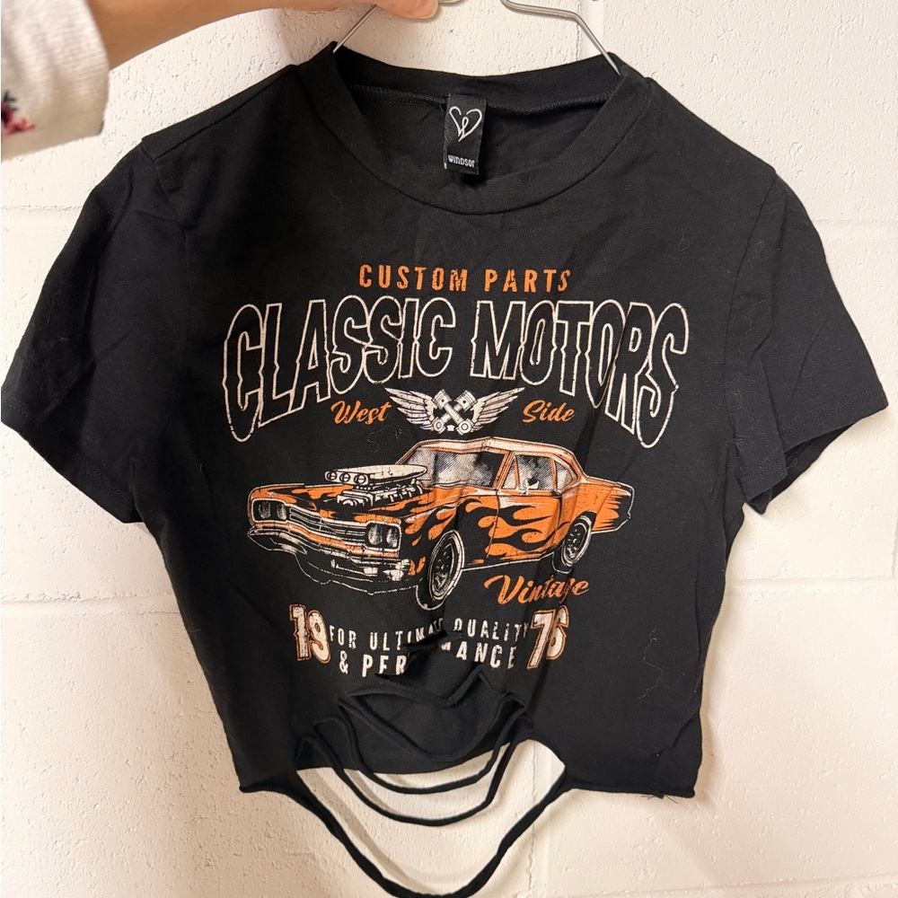 Windsor Black Crop Top with Orange Vintage Car Graphic